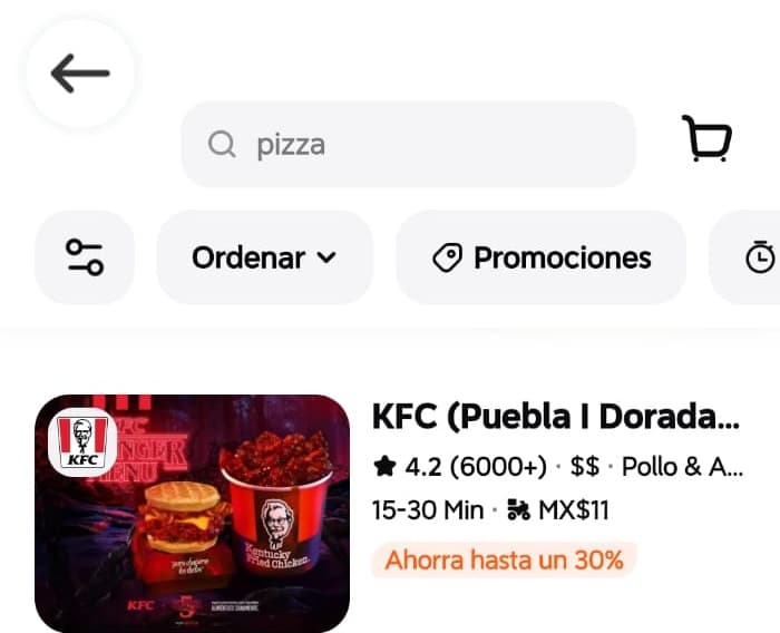 Paso 1: En la app de DiDi explora el apartado de Comida
