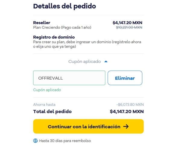 Paso 4: Si el código es correcto, te aparecerá "Cupón aplicado"