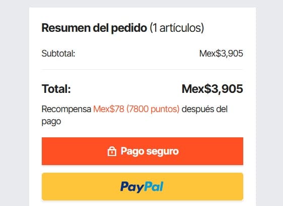 Paso 3: Verel resumen de compra con el total de pago