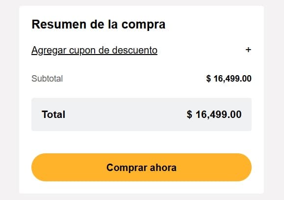 Paso 3: Verás el Resumen de Compra con el subtotal de tu pedido