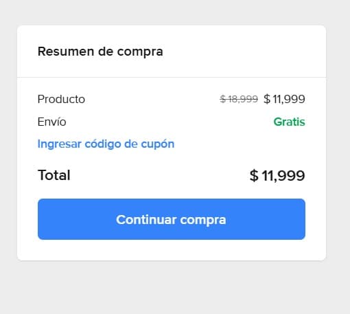 Paso 3: En el resumen de compra verás si tienes envío gratis