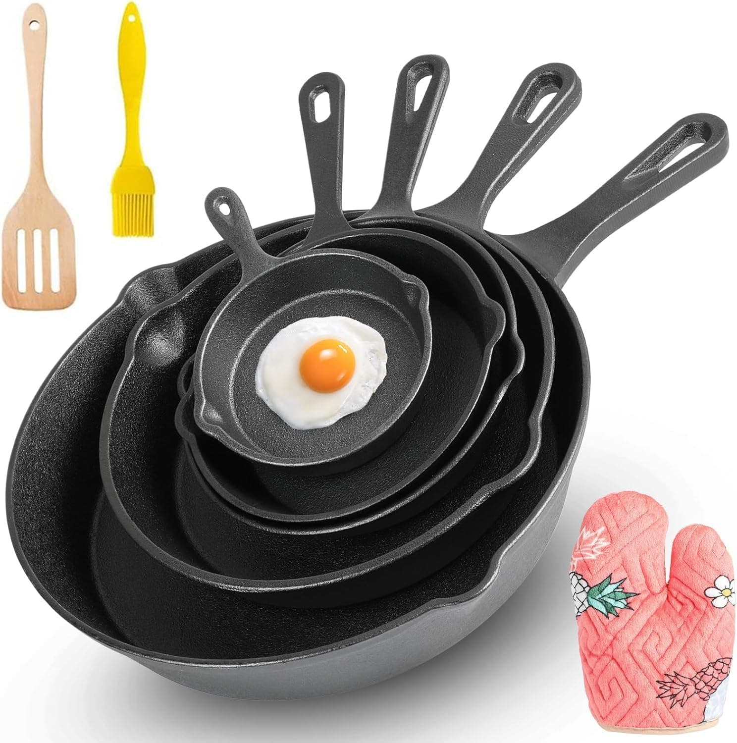 Juego de 5 Sartenes de Hierro Fundido para Cocina