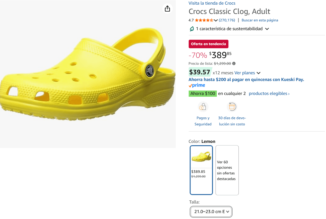 Crocs Classic Clog para Adultos, Talla 21.0~23.0 cm, Color Lemon