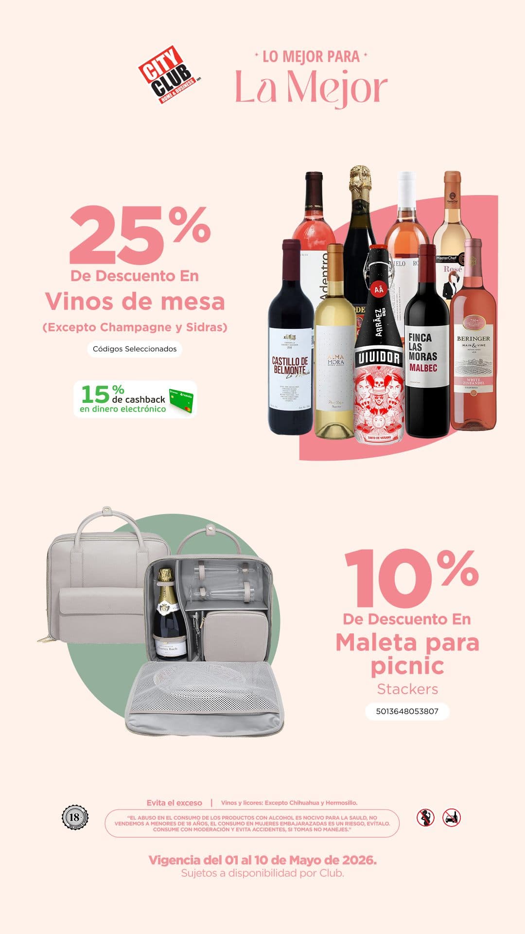 City Club: 25% de Descuento en Vinos de Mesa por el Día de las Madres 2026