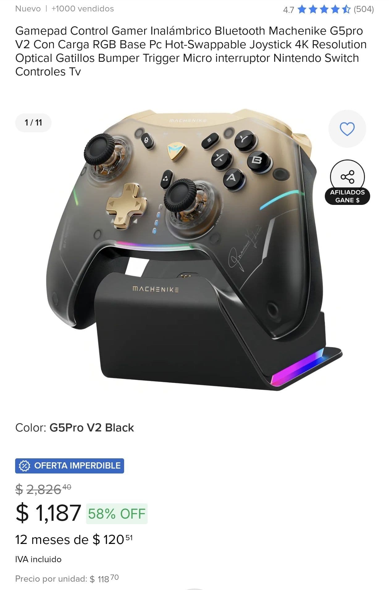 Control MACHENIKE G5 PRO V2 con base de carga