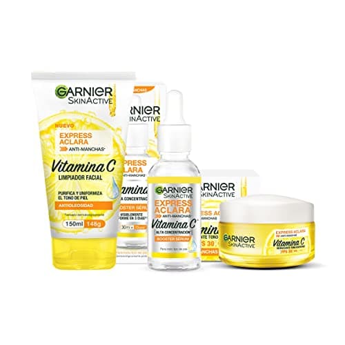 Garnier Kit Express Aclara: Sérum, Crema y Gel Limpiador con Vitamina C