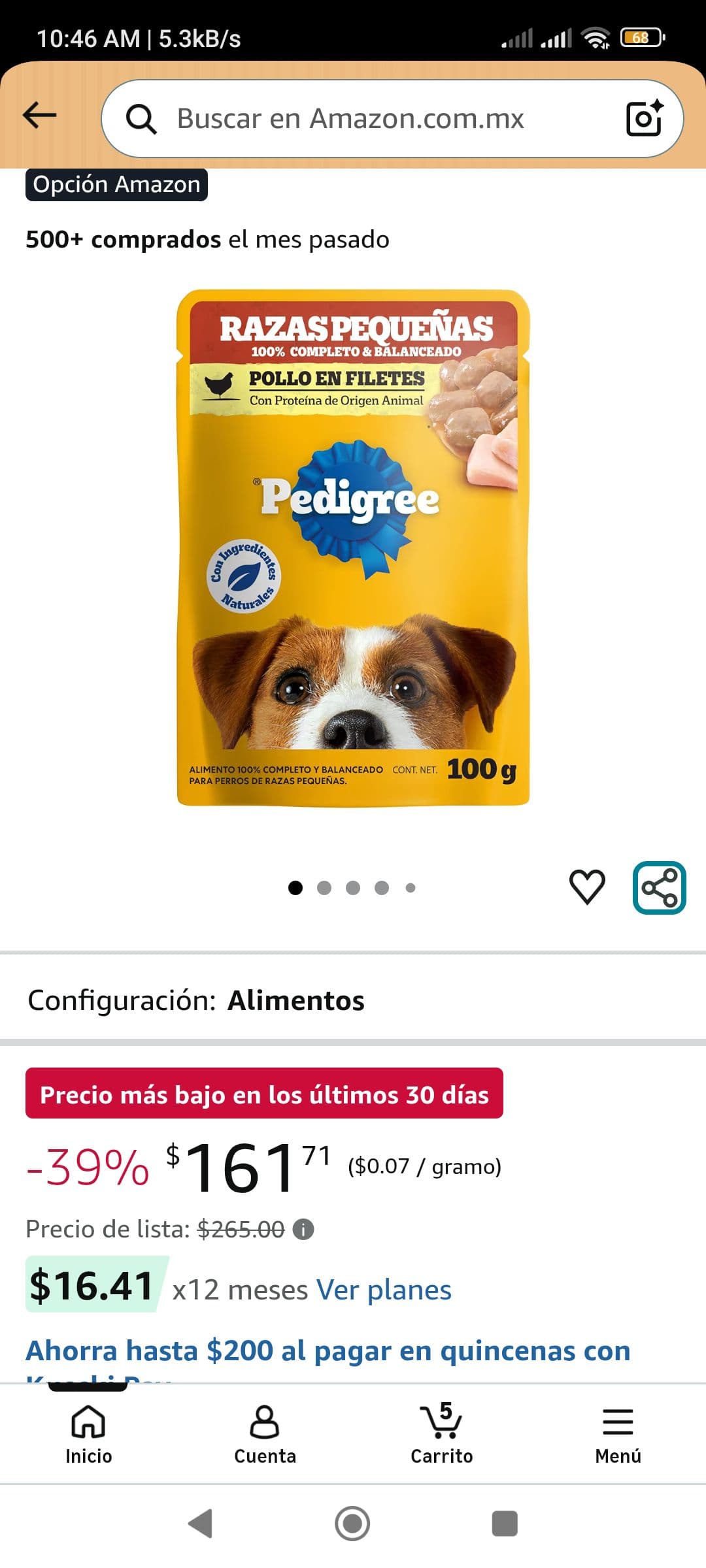 24 sobres de comida para perros Pedigree, razas pequeñas, variedad de sabores