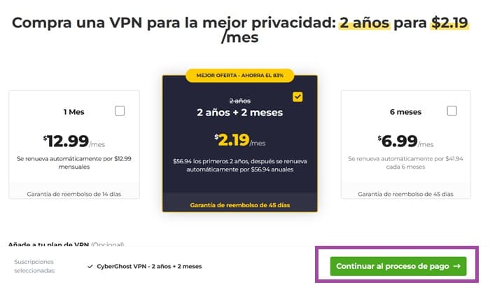 Paso 3: Selecciona el Plan que se ajusta a tus preferencias