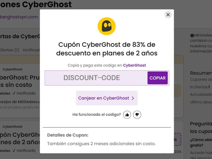 Paso 1: Selecciona el cupón disponible en MEGADescuentos