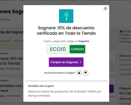 Paso 1: Elige el cupón Sognare en MEGA, cópialo