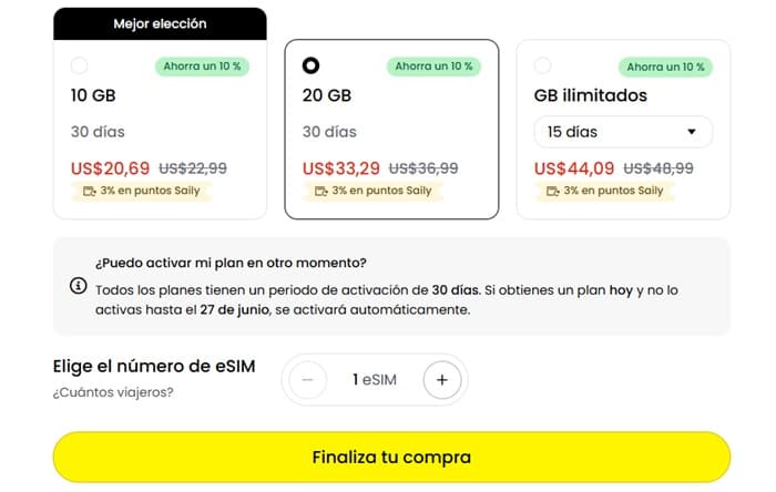 Paso 2: En Saily elige tu destino