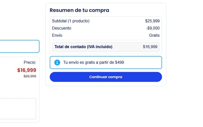 Paso 3: Verá sel resumen de compra con los descuentos
