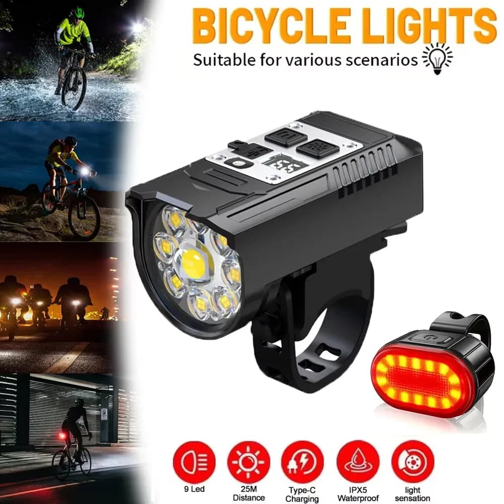 Luz Delantera para Bicicleta 9 LED Recargable USB - Impermeable y Súper Brillante