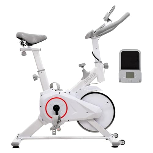 SIGnA Bicicleta De Ejercicio Fitness con Monitor Bici Fija De Spinning con Soporte para Celular Bicicleta Estática Magnética Bicicleta De Ciclismo Interior Ideal para Casa o Gym De Bajo Ruido (Blanca)