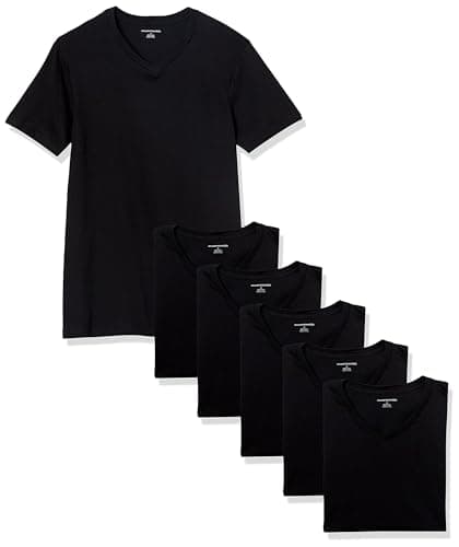 Amazon Essentials paquete de 6 camisetas con cuello en V para hombre, Negro, mediano