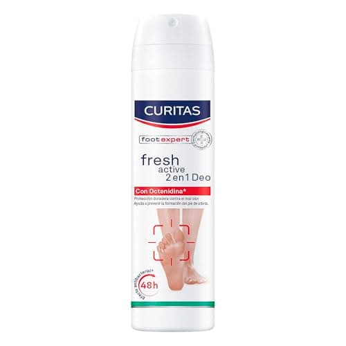 CURITAS Desodorante Antitranspirante para pies en Spray Fresh Active 2 en 1 150 ml, con Octenidina que protege tus pies contra el mal olor por hasta 48 horas.