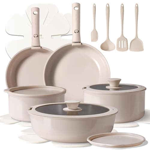 CAROTE - Batería de Cocina 19 Piezas Antiadherente Cerámica, Mango Desmontable