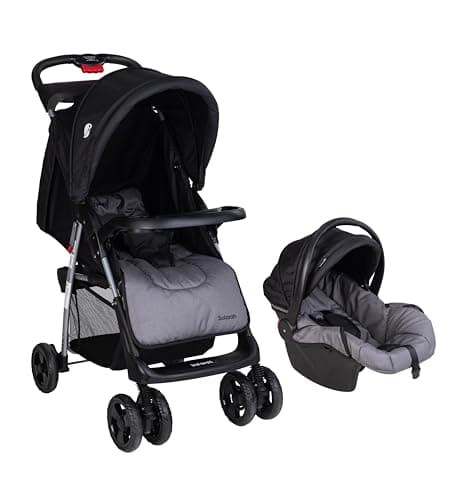 INFANTI | Carriola para Bebé SOLARAH | Carreola Con Portabebé y Autoasiento | Travel System Reversible y Plegable | Carrito Para Recién Nacido Hasta 15 kg |Color Gris Con Negro.