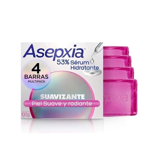 Asepxia, Jabón en barra Suavizante jabón facial y corporal, 53% Serum Hidratante, 4 x 100g