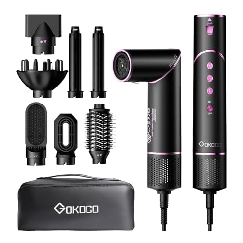Secador de Cabello alta Velocidad 7 en 1 Kit Profesional, 120000rpm Boquillas + Cepillo + Rizador de Pelo, Tecnología Iónica Secadora de Pelo para Rizar, Voluminizar y Alisar, Negro