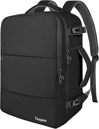 Taygeer Mochila de Viaje 10 kg Avion 35L Grande Impermeable para Hombre y Mujer, Compartimento Laptop 15.6 pulgadas, Puerto USB Integrado, Maleta Mano Funcional, Práctica Equipaje Cabinas, Negro