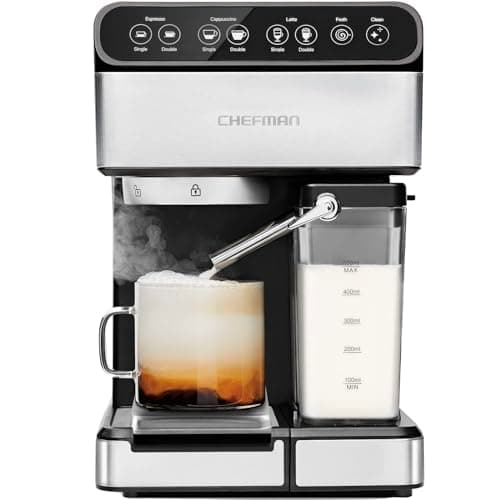 Chefman - Máquina de café espresso , Prepare espresso, capuchinos, lattes y más con calidad de una cafetería, depósito de agua de 1,8 litros, acero inoxidable