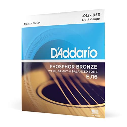 D'Addario | Phosphor Bronze | Cuerdas para Guitarra Acústica | Calibre 12-53 Ligero | 6 cuerdas | Bronce fosforado | EJ16