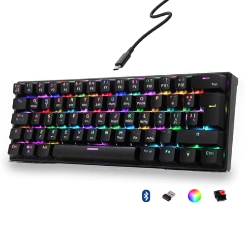 Mubitech F25 Teclado mecánico Gamer 60% Inalámbrico con RGB, Switch Red, Bluetooth y USB-C, Teclado con Ñ Español Latinoamérica