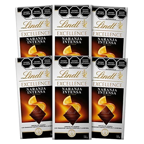 LINDT & SPRUNGLI Lindt, Excellence, Barra de chocolate amargo con naranja y laminillas de almendra tostada 100g, Pack 6 barras de 100g c/u
