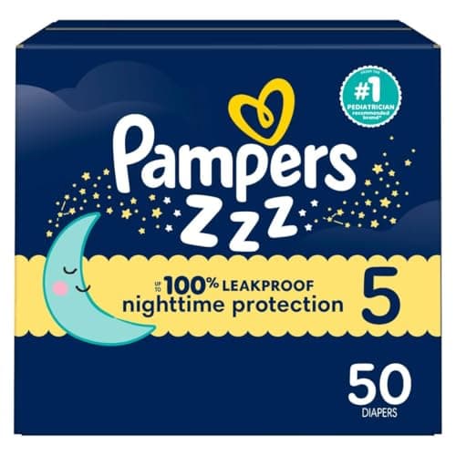 Pampers Zzz Pañales Etapa 5, 50 unidades. Pañales Desechables para la Noche. Protección toda la Noche, Pampers ZZZ son Extra Absorbentes para Noches Secas.