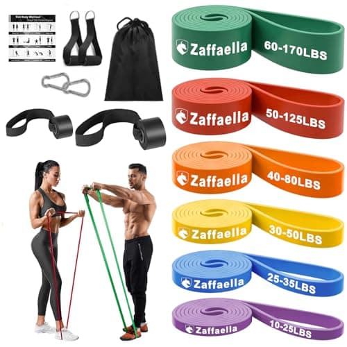 Zaffaella Bandas de Resistencia 13 PCS,Ligas de Resistencia para Ejercicio, Fuerte Bandas Elásticas para Pull Up & Crossfit - con 2 Ancla de Puerta, 2 Manijas, 2 Ganchos y Bolsa, Gimnasio, Pilates