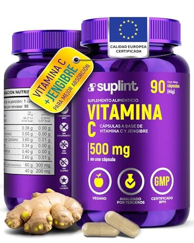 Suplemento de Vitamina C 300 MG con Jengibre | Cápsulas Veganas, Sin OGM, Sin Gluten | Fabricado en Holanda | 90 Cápsulas
