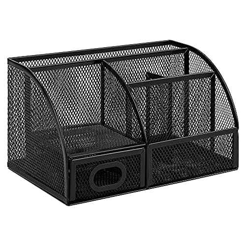Amazon Basics Soporte para Bolígrafos y Organizador de Escritorio, Organizador de Oficina, Negro, 23,11cm x 14,99cm x 13,97cm